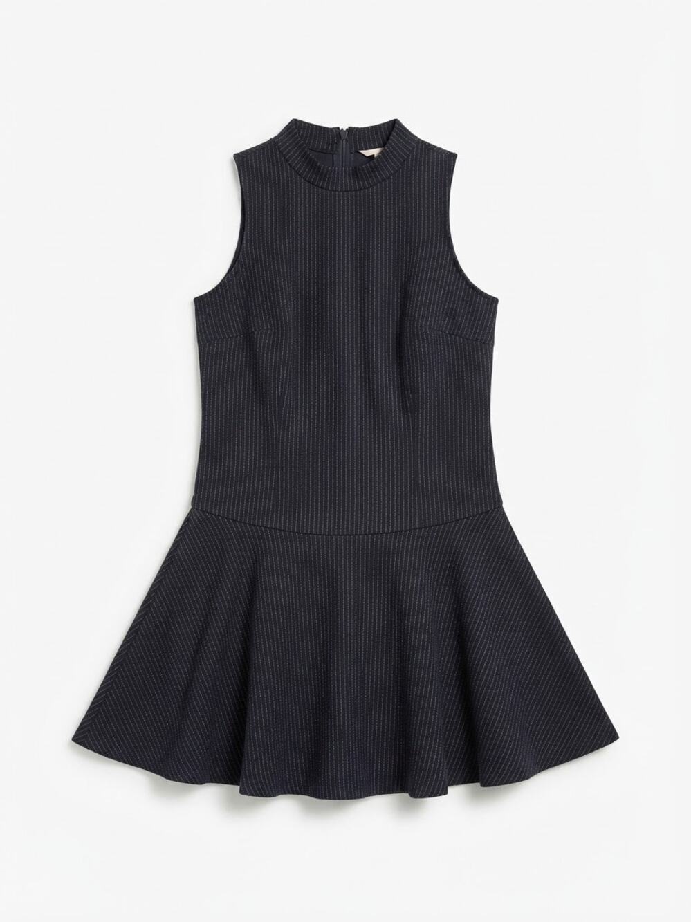 LOFT Petite Pinstripe Mock Neck Drop Waist Dress Womens XXSP Navy White Preppy